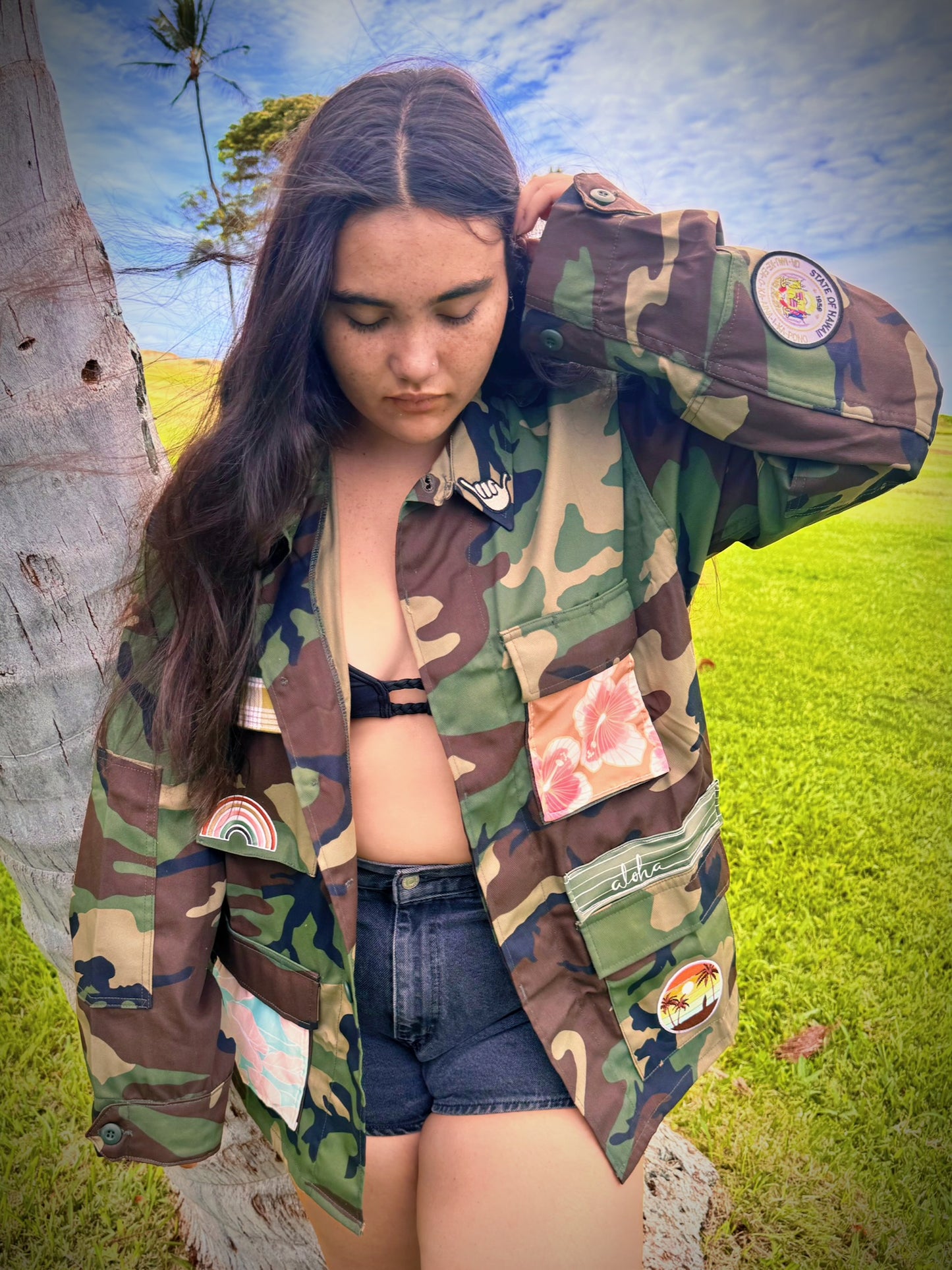 Vintage camouflage army jacket with local flare