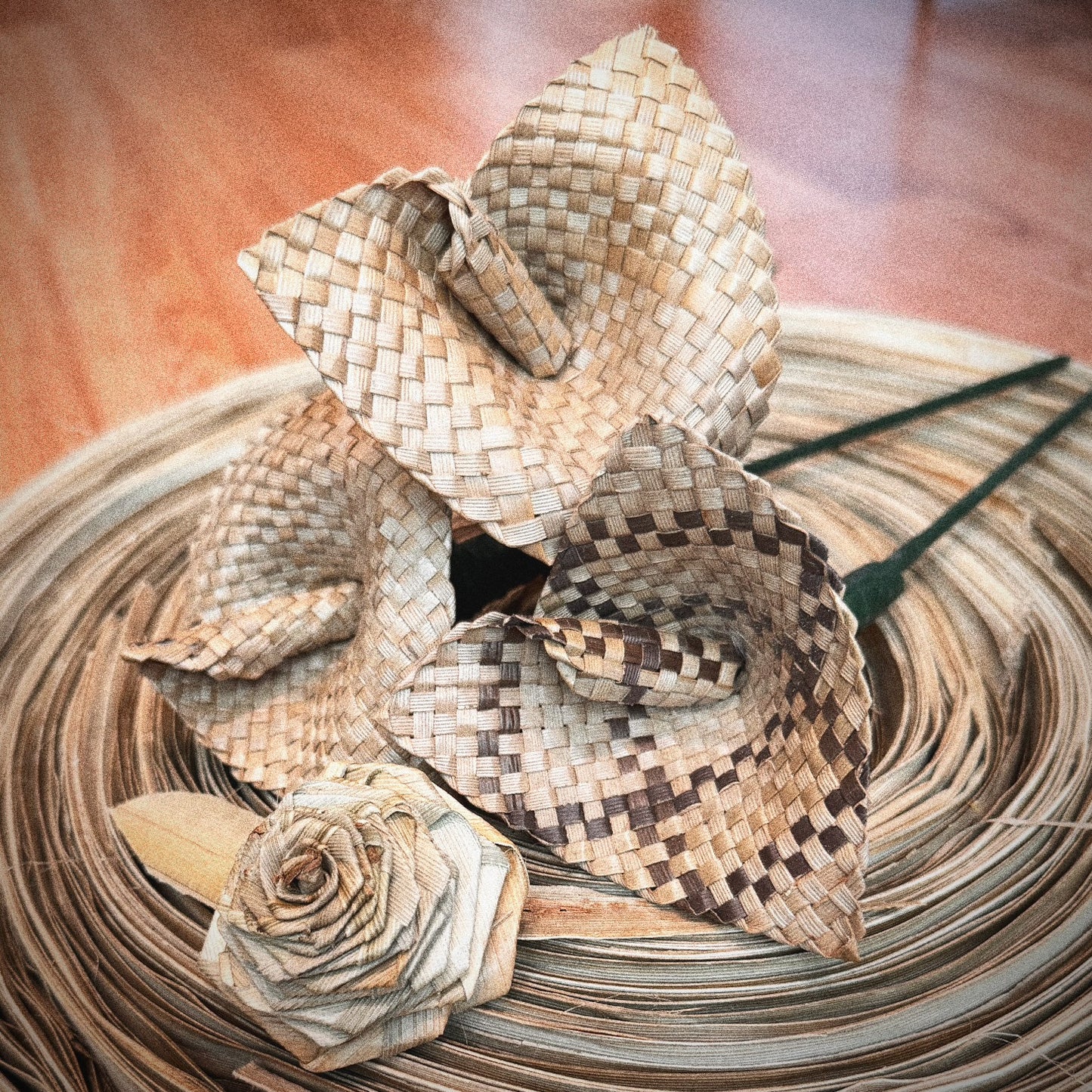 Lauhala woven anthurium flower