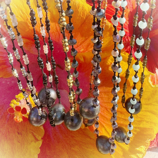 Rainbow black mini and extra large freshwater pearl knotted choker