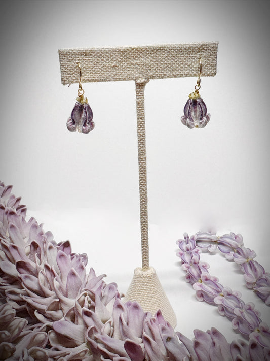 Pua Kalaunu purple dangle gold earrings