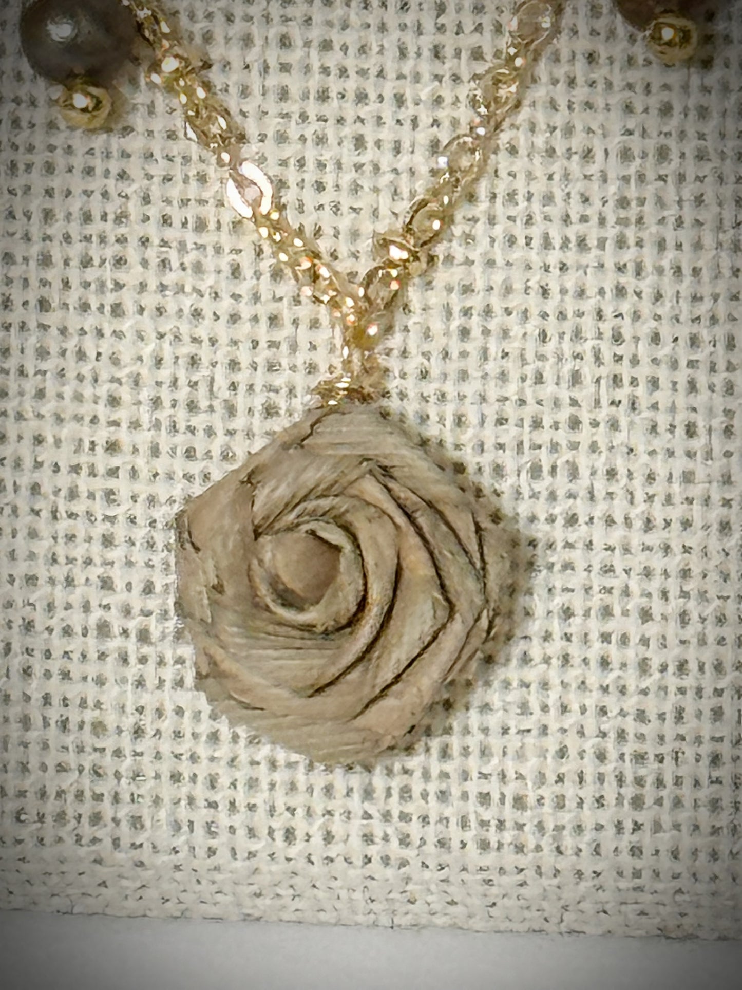 Lauhala dainty rose necklace gold with tiny golden pearls and matching stud set