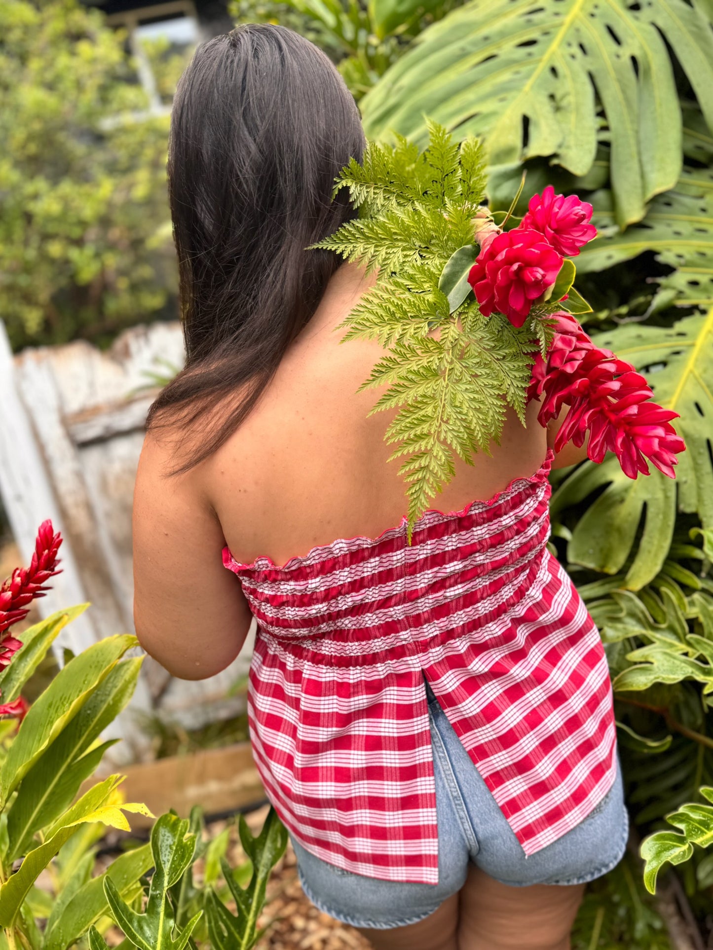 Red Palaka babydoll top