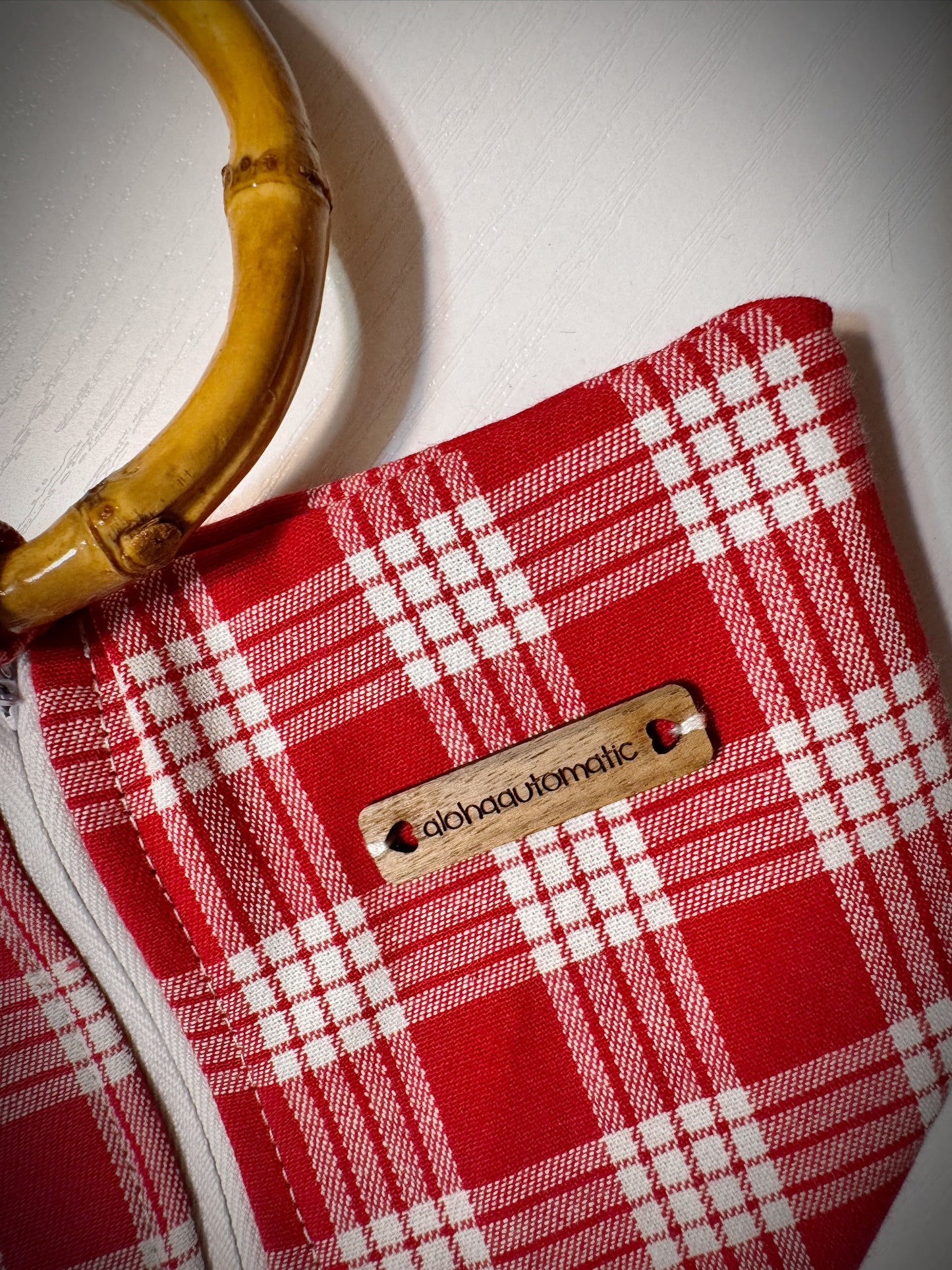 Red Palaka triangle clutch