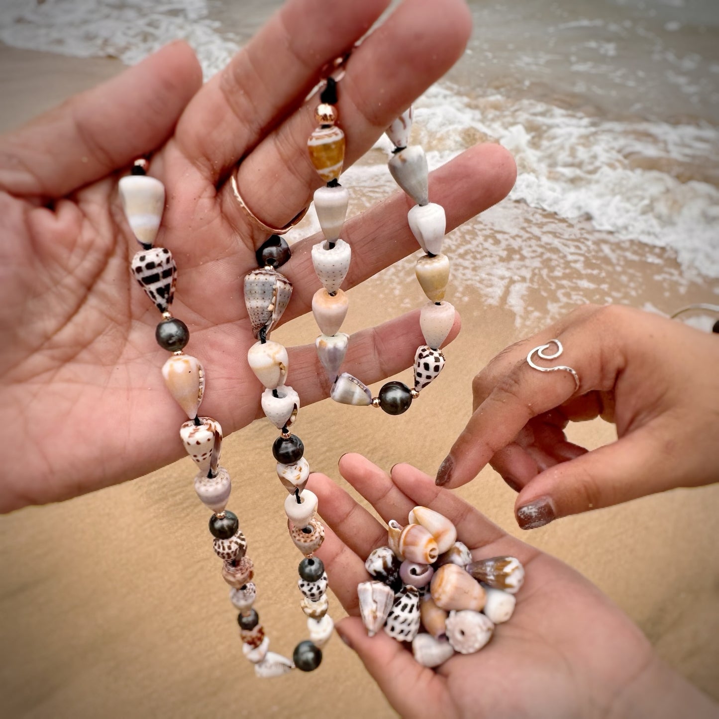 Master multiple mix Cone seashell with 7 Tahitian pearl full strand necklace