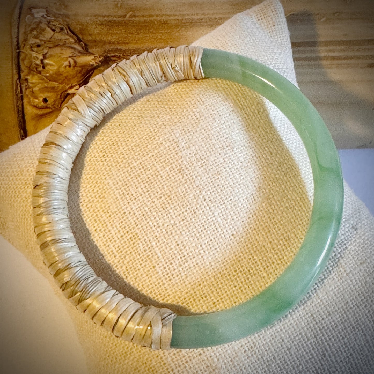 Jade lauhala half wrapped thin weaved bangle