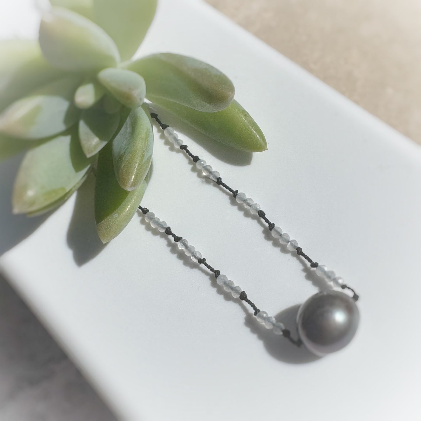 White Micro crystal freshwater pearl knotted choker