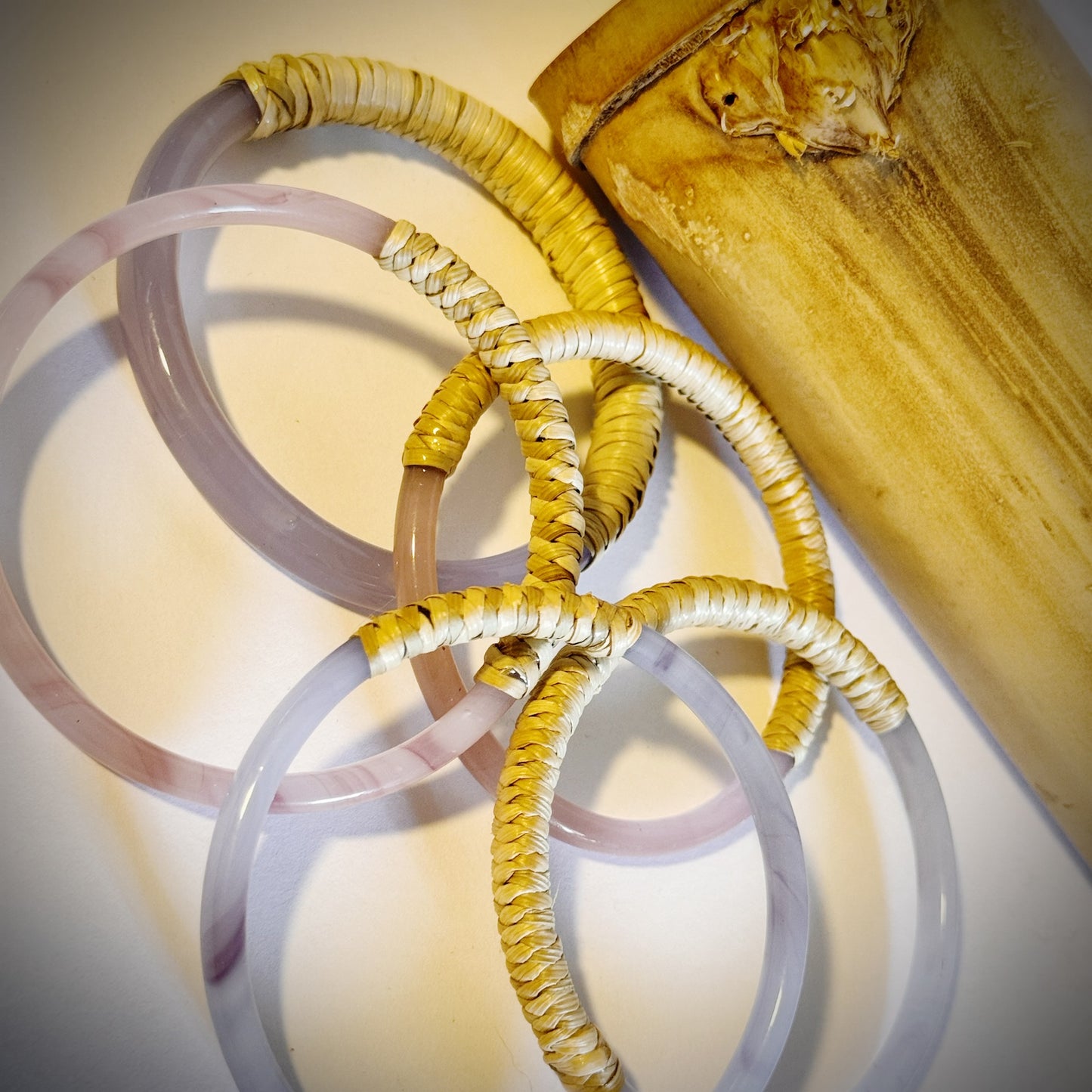 Jade lauhala half wrapped weaved bangle -light