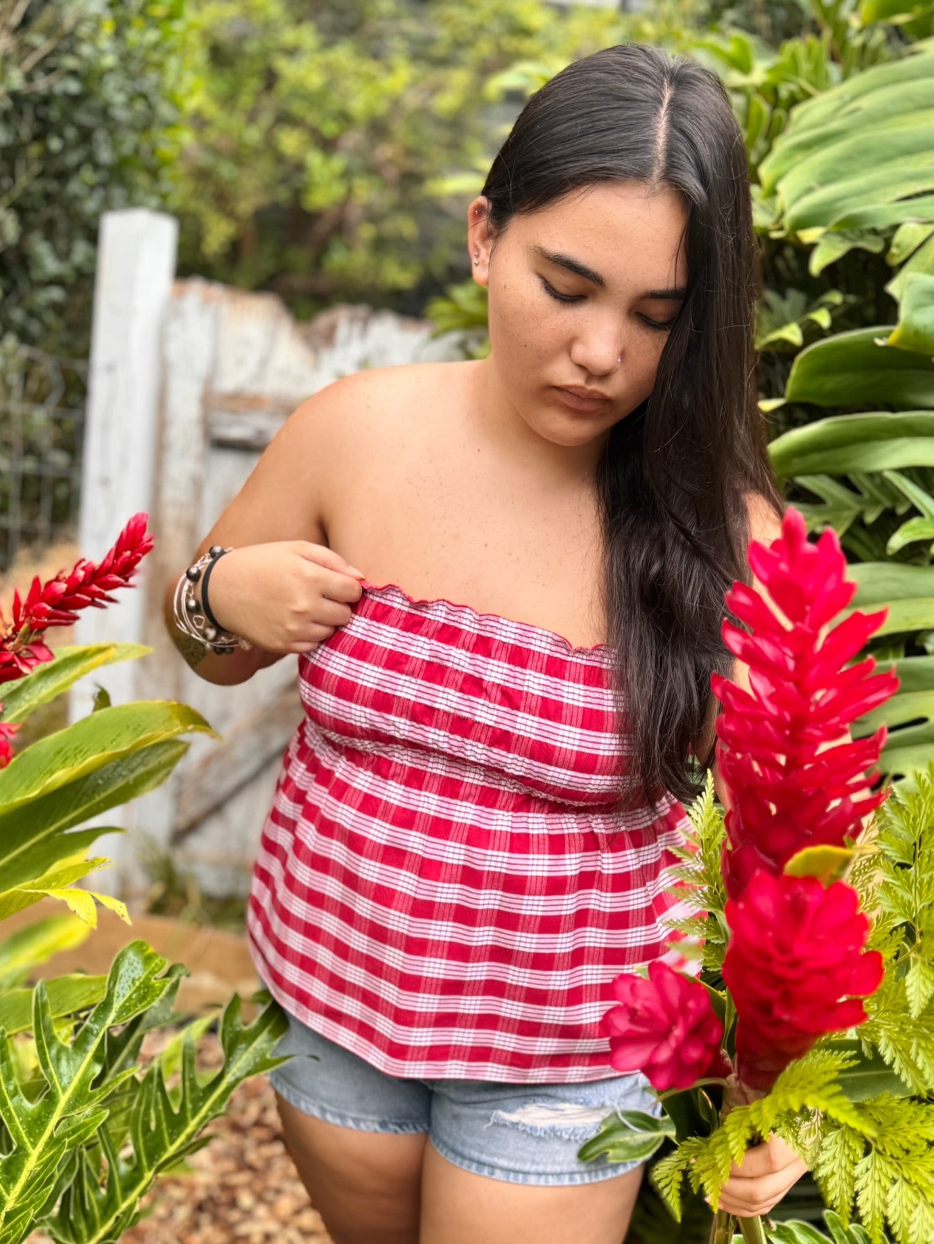 Red Palaka babydoll top