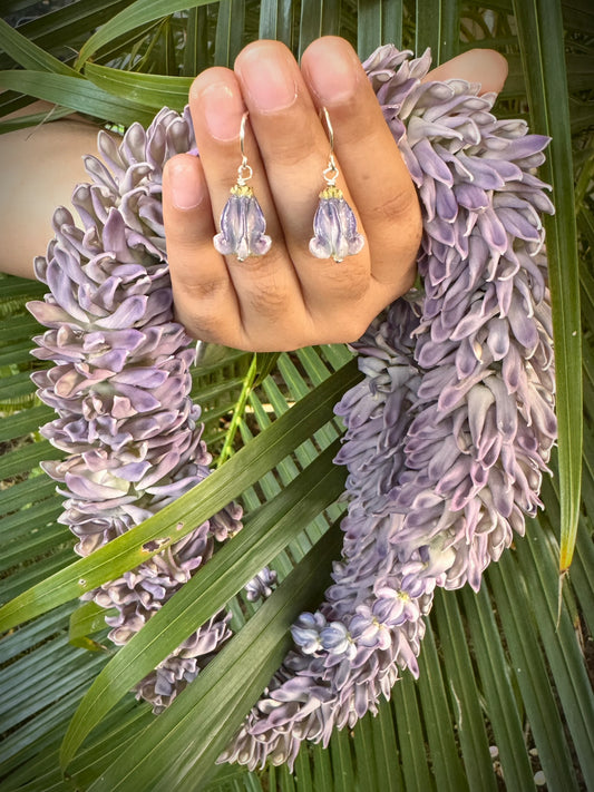 Pua Kalaunu purple dangle silver earrings
