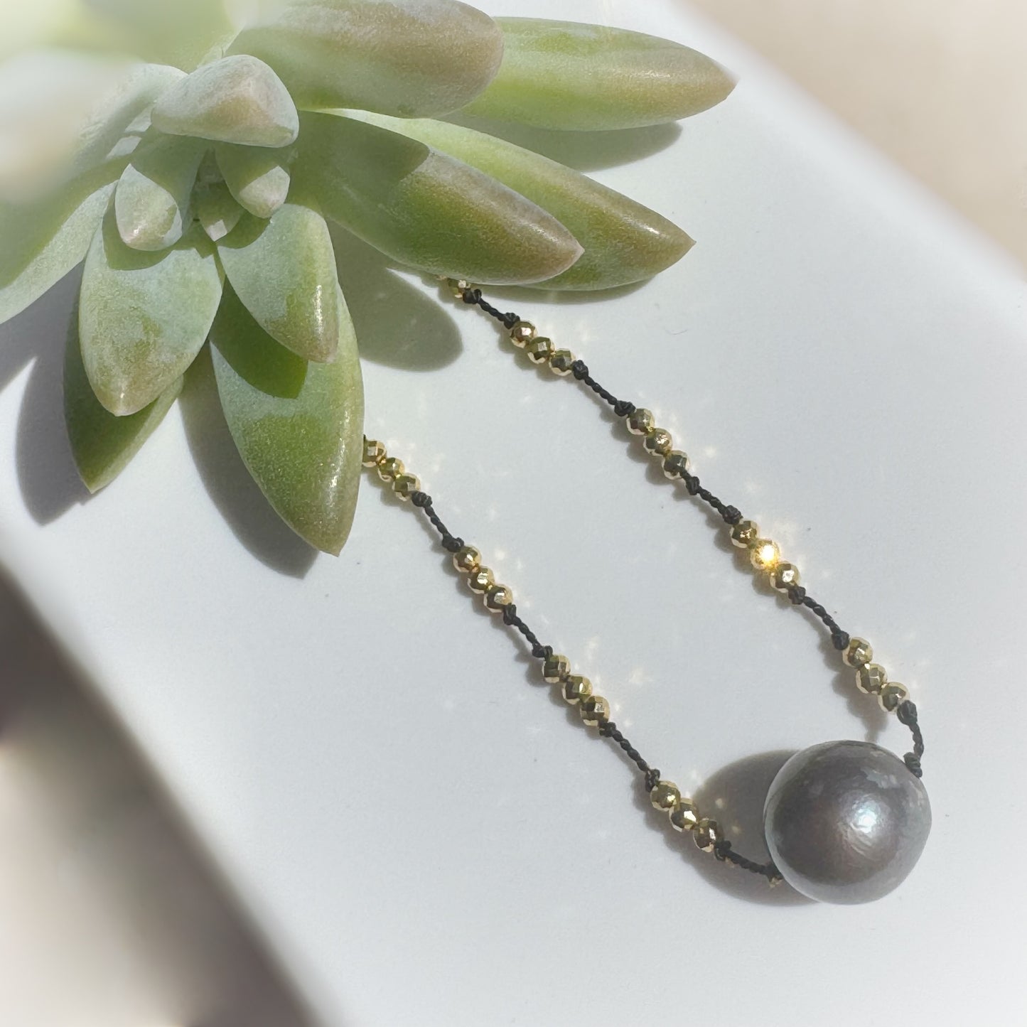 Gold Micro crystal freshwater pearl knotted choker