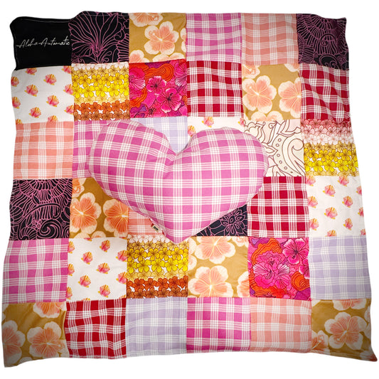 Pink Palaka vintage baby quilt and heart pillow