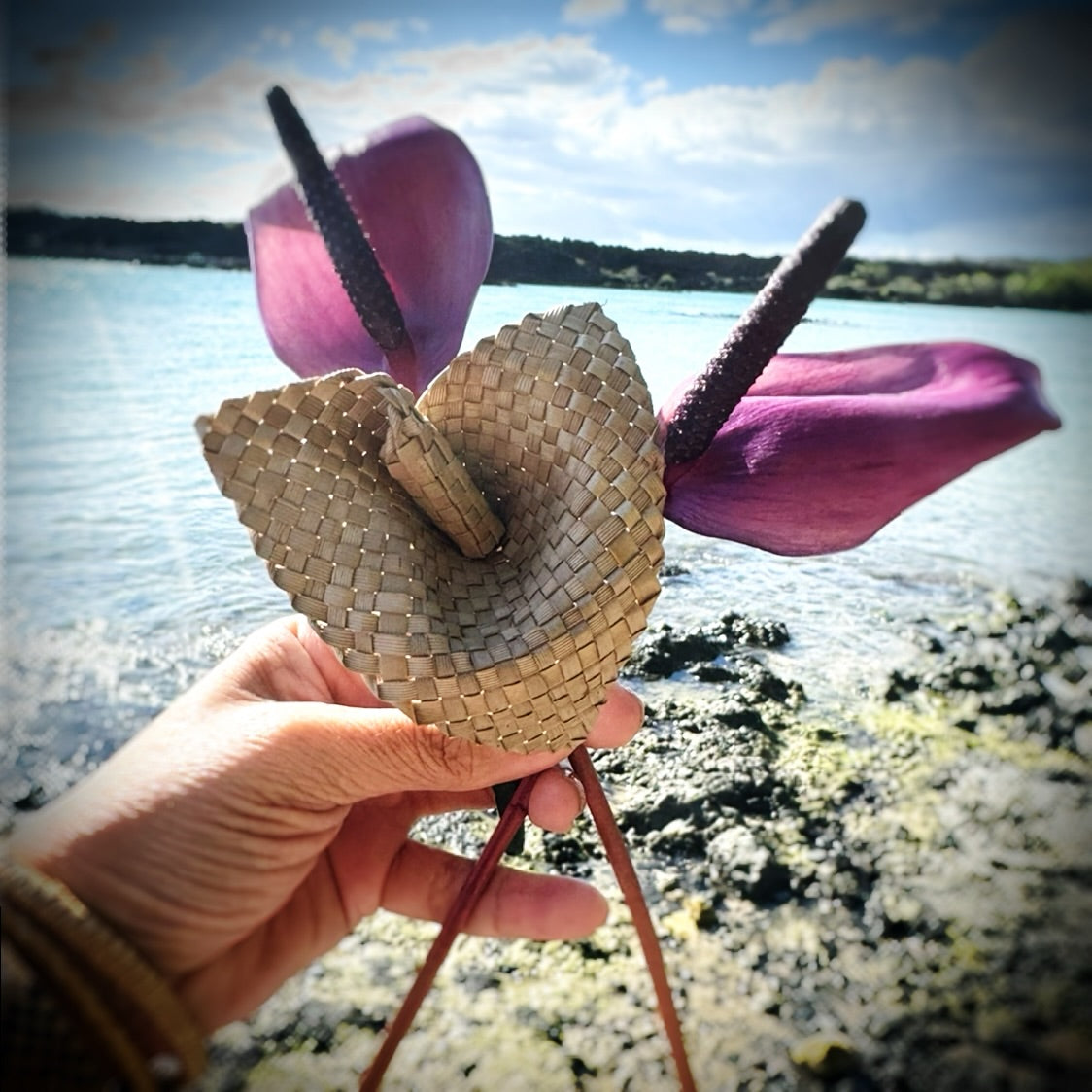 Lauhala woven anthurium flower