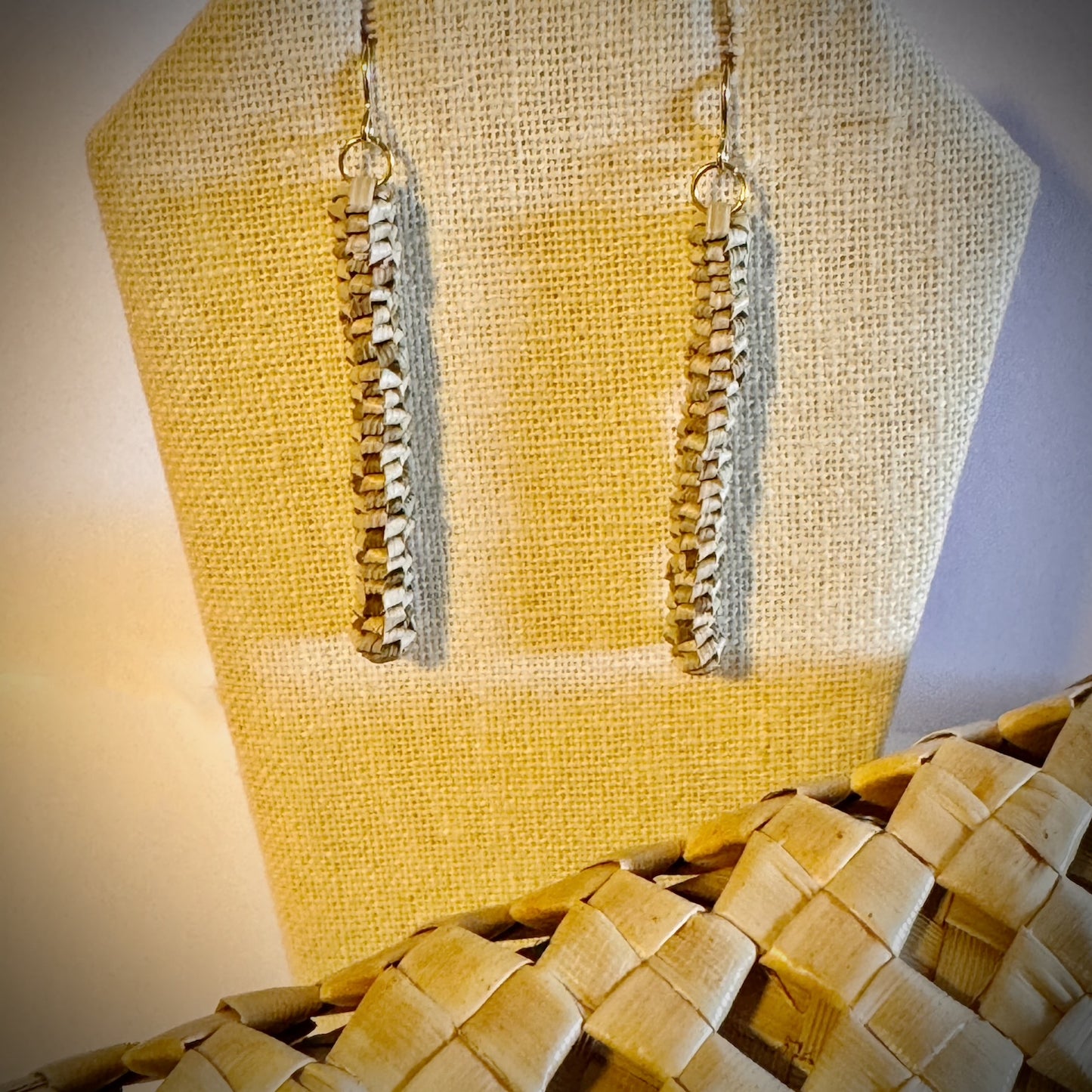 Lauhala lahi woven dangle box earring