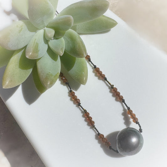 Brown Micro crystal freshwater pearl knotted choker
