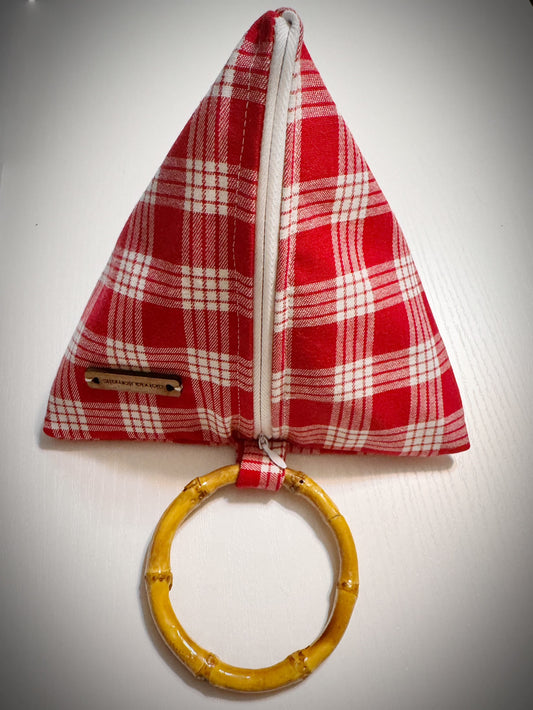 Red Palaka triangle clutch