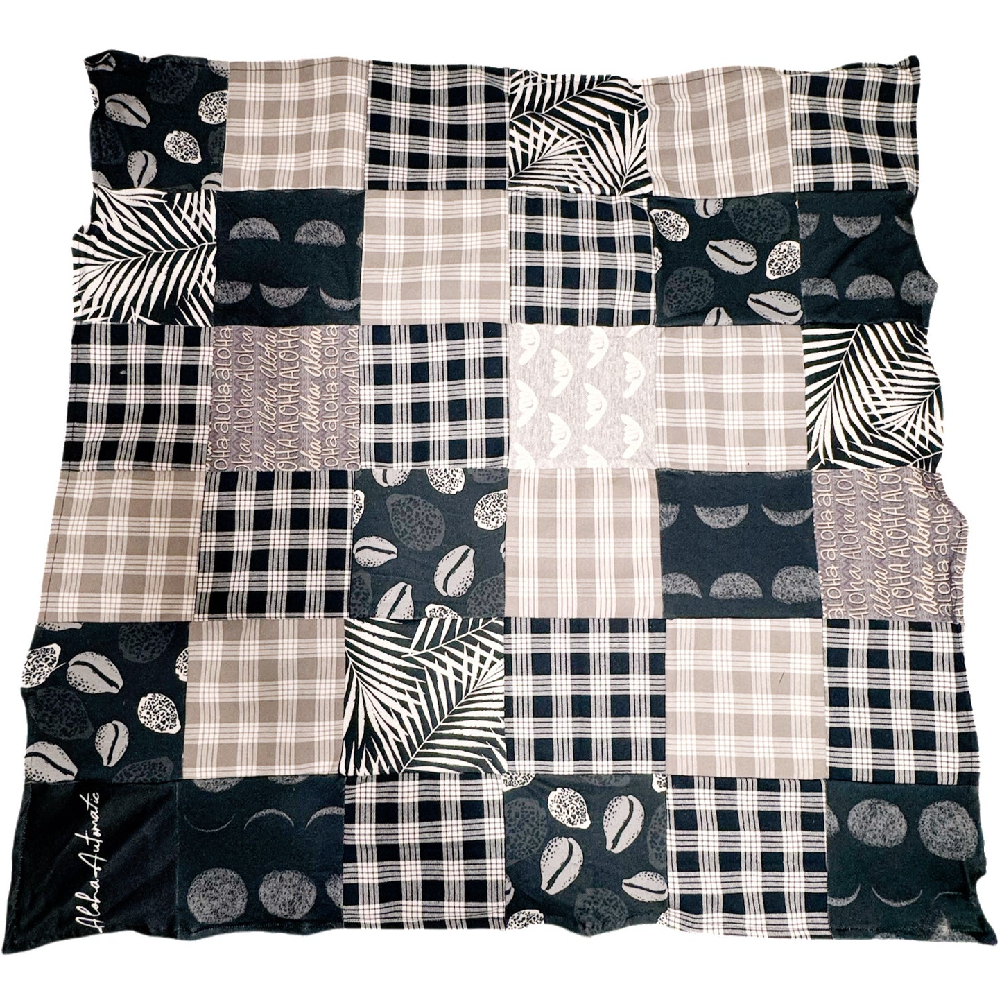 Black Palaka vintage baby quilt and heart pillow