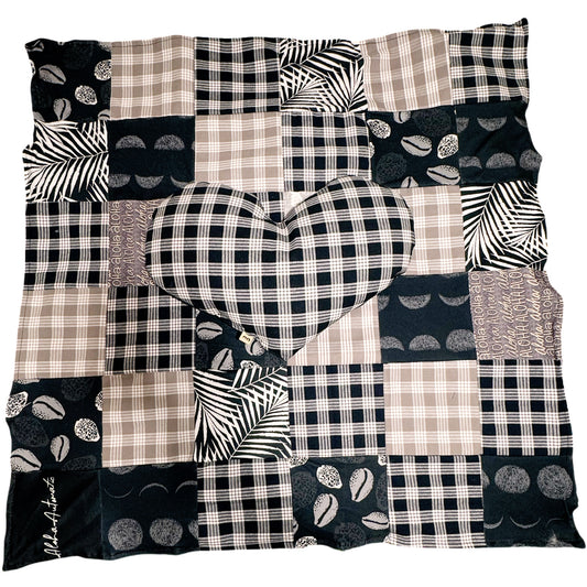 Black Palaka vintage baby quilt and heart pillow