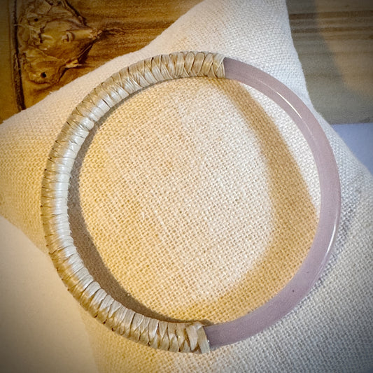 Jade lauhala half wrapped weaved bangle -light