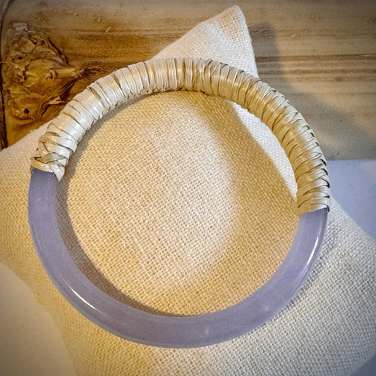 Jade lauhala half wrapped weaved bangle -light