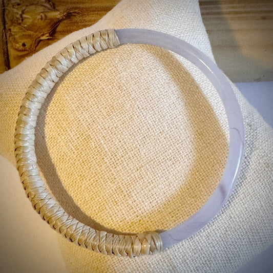 Jade lauhala half wrapped weaved bangle -light