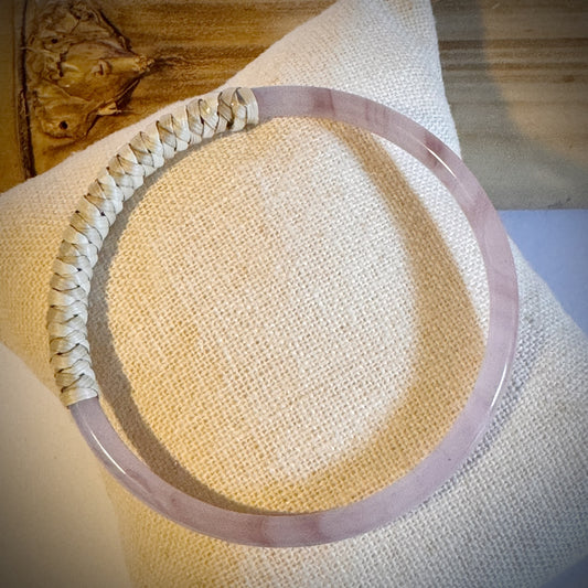 Jade lauhala half wrapped weaved bangle -light