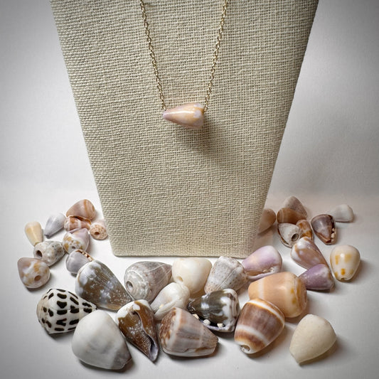 Light Purple with yellowish green Cone seashell floating necklace