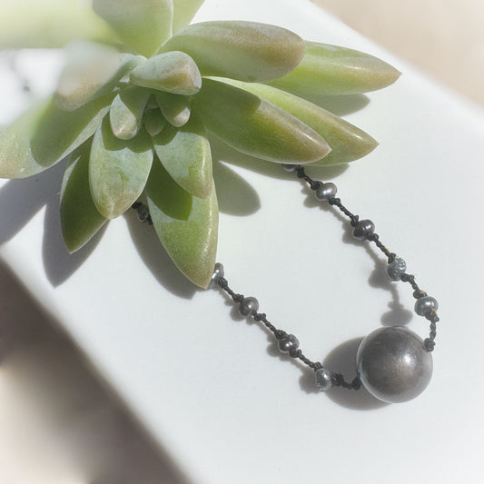 Rainbow black mini and extra large freshwater pearl knotted choker