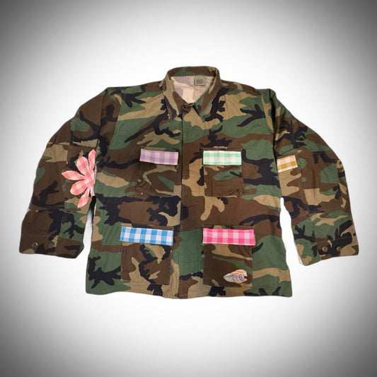Vintage camouflage army jacket with local flare