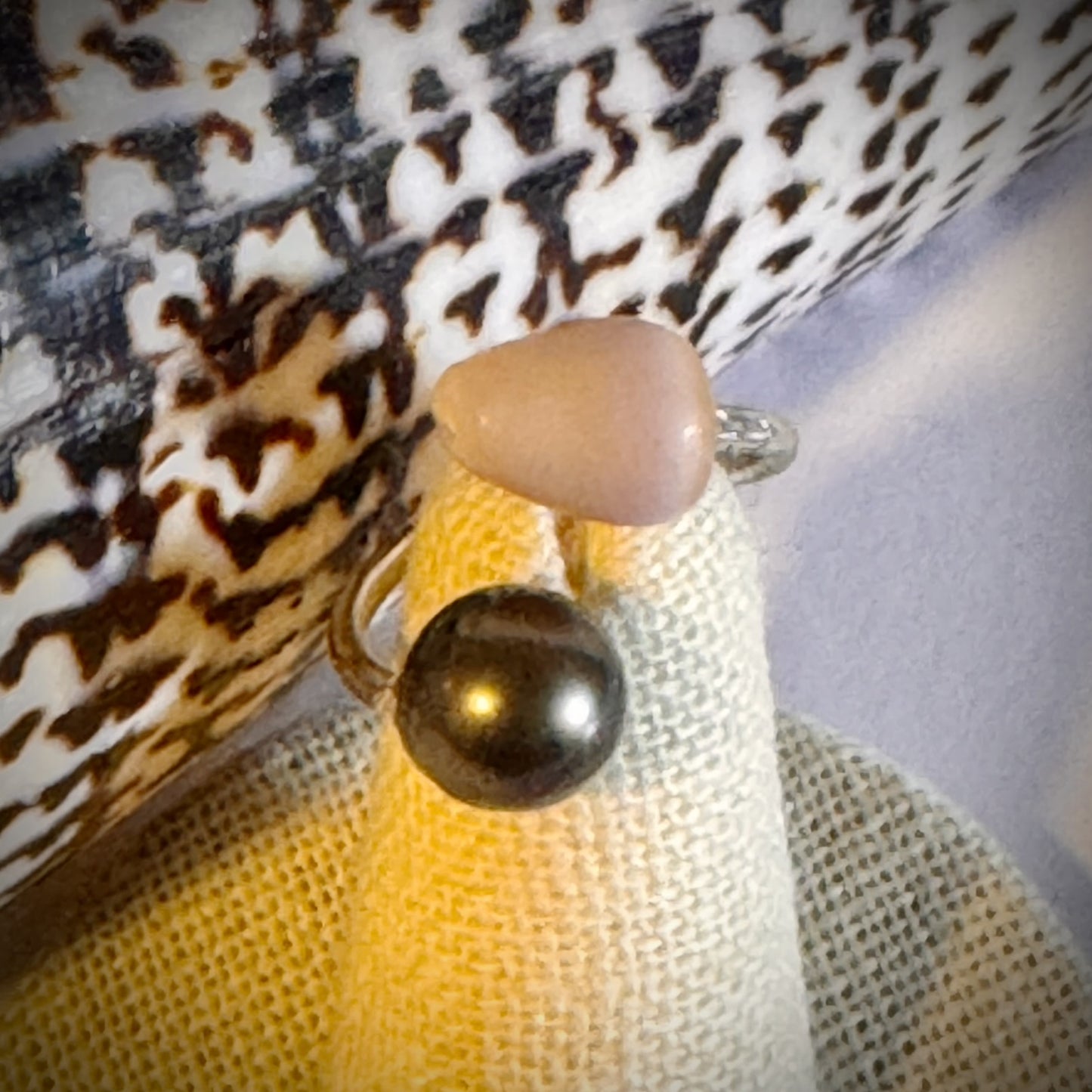 Cone shell with Tahitian pearl silver cuff adjustable shell ring