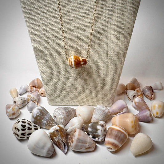 Brown with white calf Cone seashell floating necklace