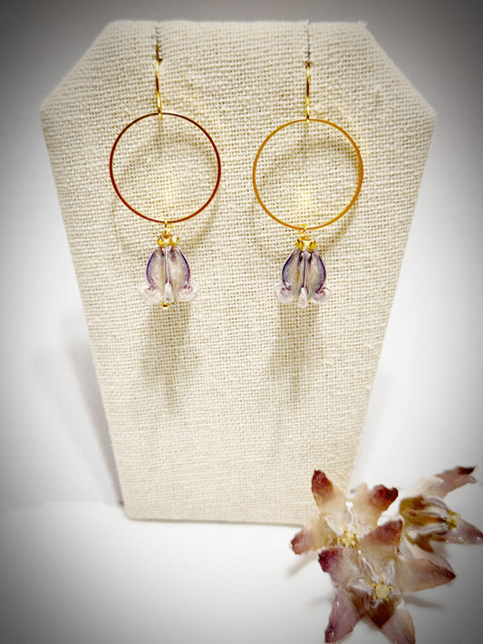 Pua Kalaunu purple mahina dangle gold earrings