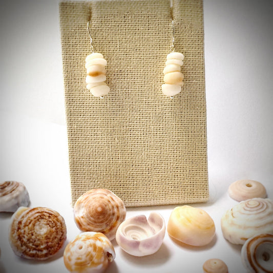 Small multiple Puka seashell dangling earring