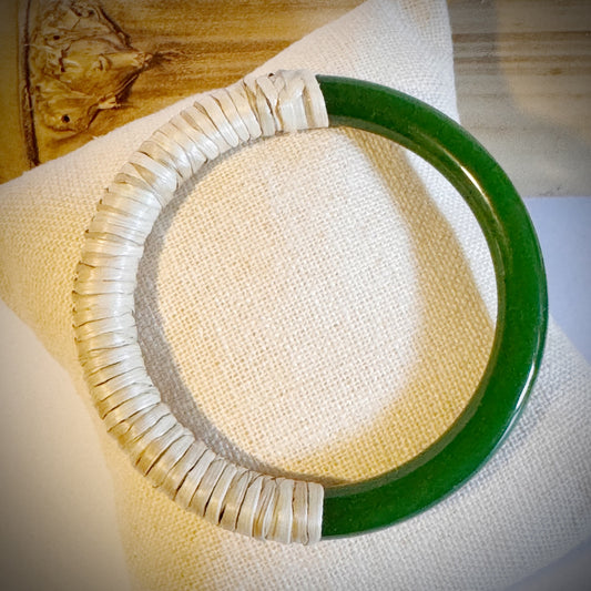 Jade lauhala half wrapped thick weaved bangle