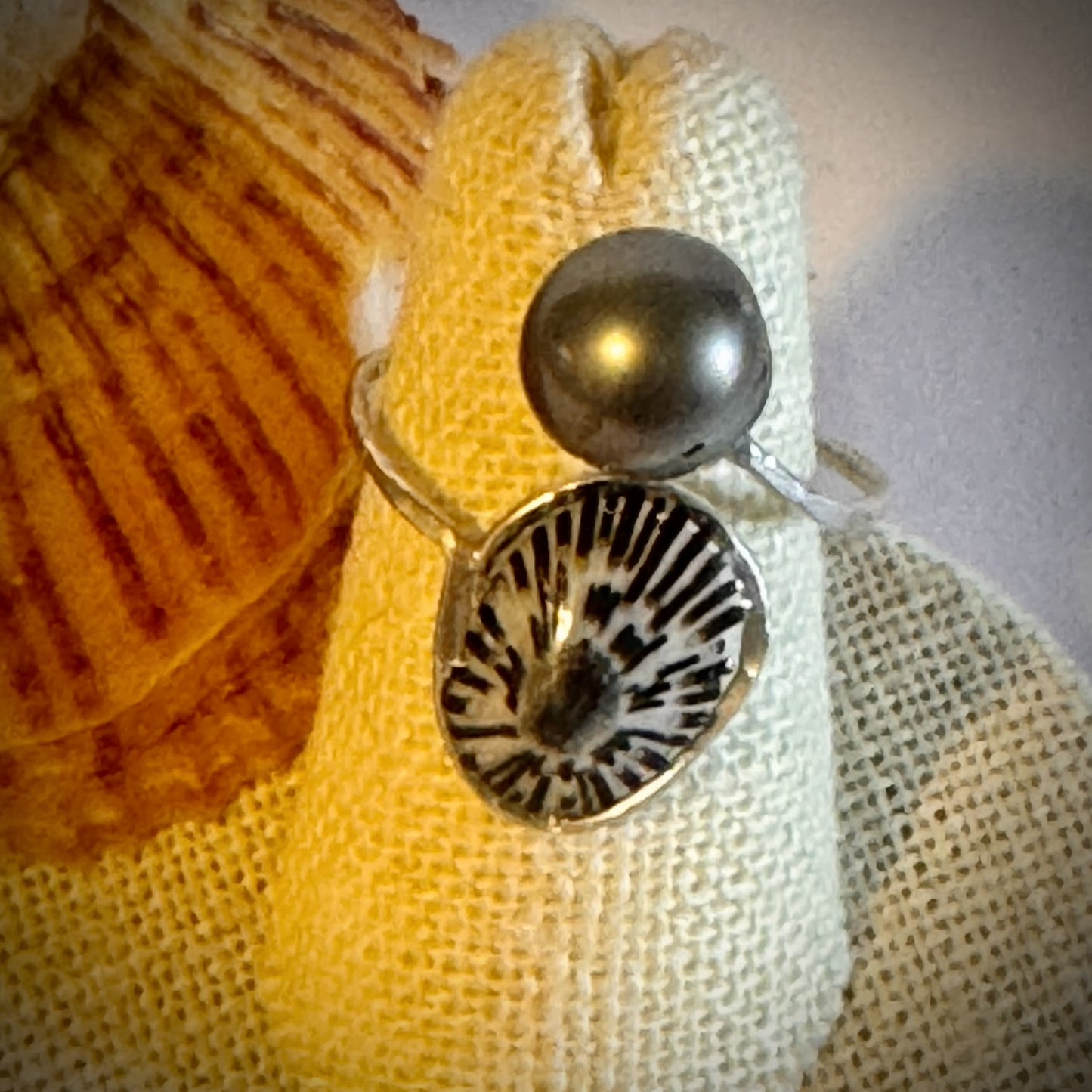 ‘Opihi with Tahitian pearl silver cuff adjustable shell ring