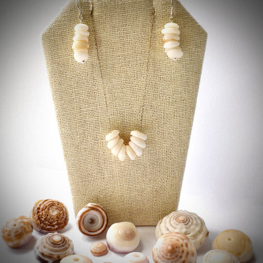 Small multi Puka seashell floating necklace with matching small multi puka earrings