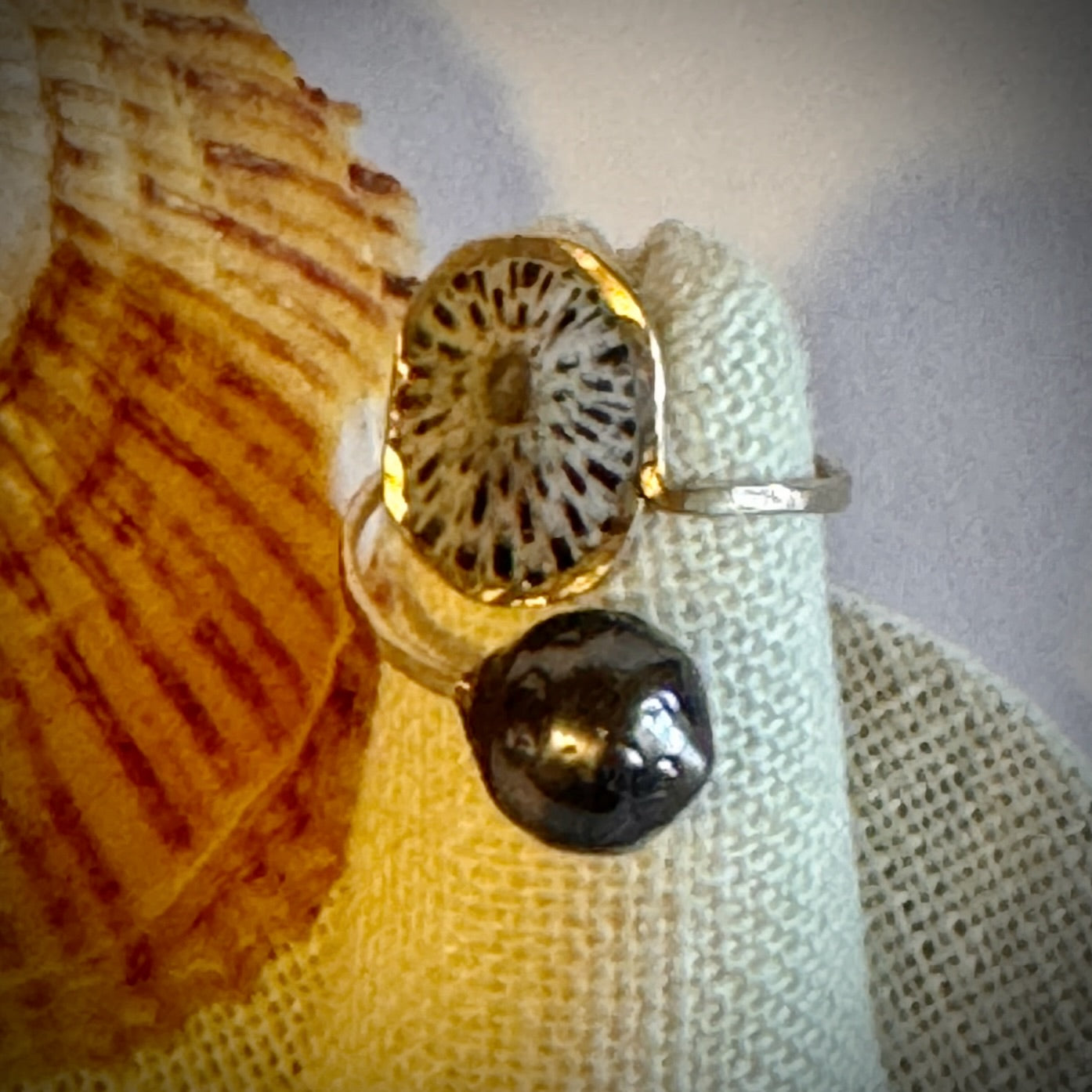 ‘Opihi with Tahitian pearl gold cuff adjustable shell ring