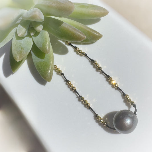 Gold Micro crystal freshwater pearl knotted choker