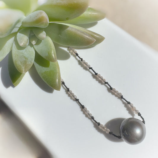 Tan Micro crystal freshwater pearl knotted choker