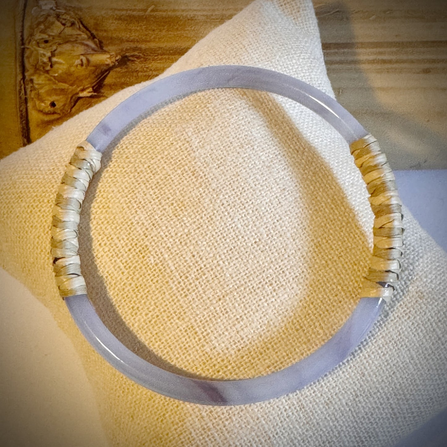 Jade lauhala half wrapped weaved bangle -light