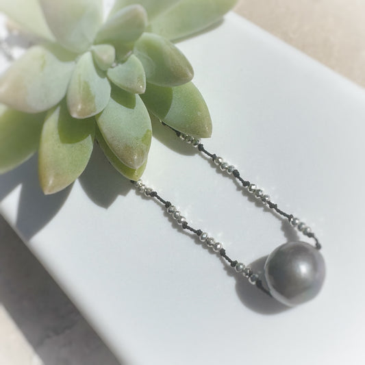 Silver Micro crystal freshwater pearl knotted choker