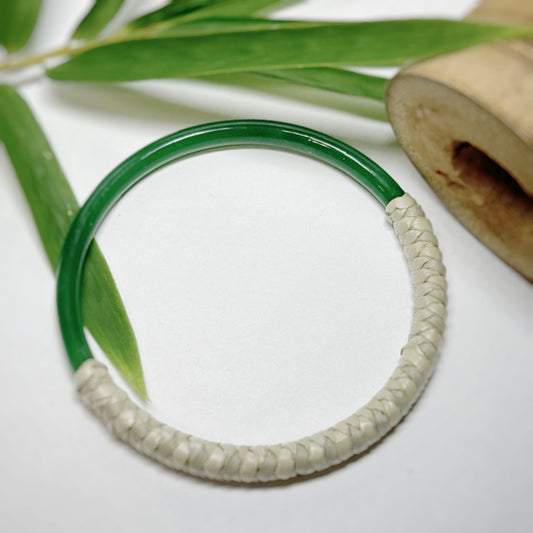 Jade lauhala half wrapped weaved bangle -dark