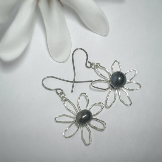 Tiare fresh water black pearl dangle earring -silver