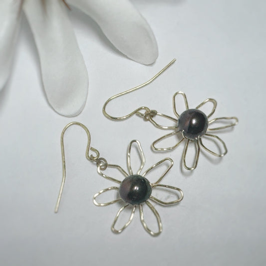 Tiare fresh water black pearl dangle earring -gold